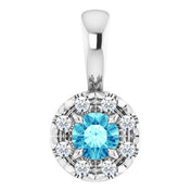 14K White 3 mm Natural Blue Zircon & .03 CTW Natural Diamond Halo-Style Pendant