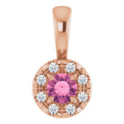 14K Rose 3 mm Natural Pink Tourmaline & .03 CTW Natural Diamond Halo-Style Pendant