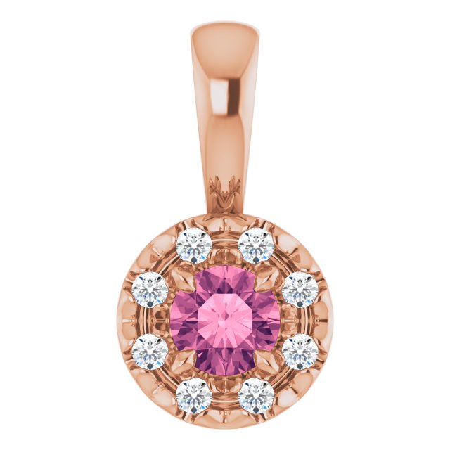 14K Rose 3 mm Natural Pink Tourmaline & .03 CTW Natural Diamond Halo-Style Pendant