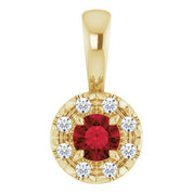 14K Yellow 3 mm Natural Mozambique Garnet & .03 CTW Natural Diamond Halo-Style Pendant