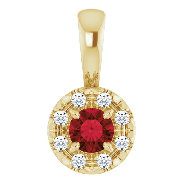 14K Yellow 3 mm Natural Mozambique Garnet & .03 CTW Natural Diamond Halo-Style Pendant
