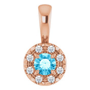 14K Rose 3 mm Natural Aquamarine & .03 CTW Natural Diamond Halo-Style Pendant