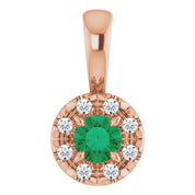 14K Lab-Grown Alexandrite & Emerald with Natural Diamond Halo-Style Pendant