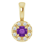 14K Yellow 3 mm Natural Amethyst & .03 CTW Natural Diamond Halo-Style Pendant