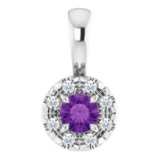 14K White 3 mm Natural Amethyst & .03 CTW Natural Diamond Halo-Style Pendant