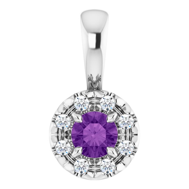 14K White 3 mm Natural Amethyst & .03 CTW Natural Diamond Halo-Style Pendant