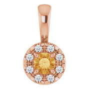 14K Rose 3 mm Natural Citrine & .03 CTW Natural Diamond Halo-Style Pendant