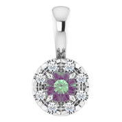 14K Lab-Grown Alexandrite & Emerald with Natural Diamond Halo-Style Pendant