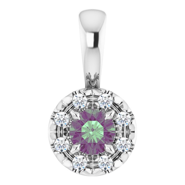 14K Lab-Grown Alexandrite & Emerald with Natural Diamond Halo-Style Pendant