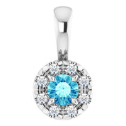 Sterling Silver 3 mm Natural Blue Zircon & .03 CTW Natural Diamond Halo-Style Pendant