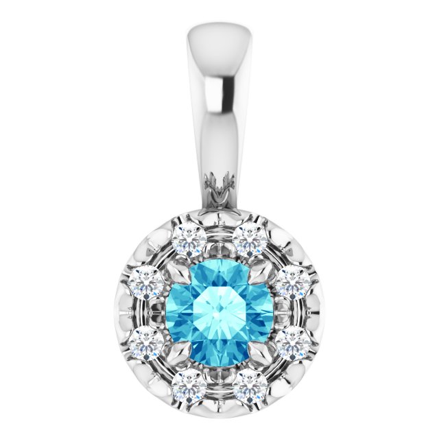 Sterling Silver 3 mm Natural Blue Zircon & .03 CTW Natural Diamond Halo-Style Pendant