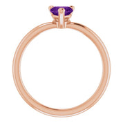 14K Rose Natural Amethyst Heart Solitaire Ring