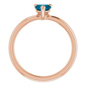 14K Rose Natural London Blue Topaz Heart Solitaire Ring