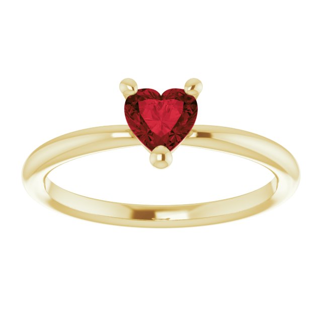 14K Yellow Natural Mozambique Garnet Heart Solitaire Ring