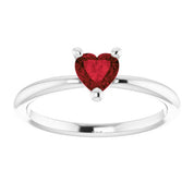 14K White Natural Mozambique Garnet Heart Solitaire Ring