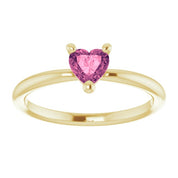 14K Yellow Natural Pink Tourmaline Heart Solitaire Ring