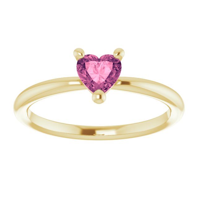 14K Yellow Natural Pink Tourmaline Heart Solitaire Ring