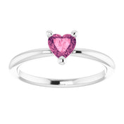 Sterling Silver Natural Pink Tourmaline Heart Solitaire Ring