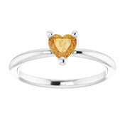 14K White Natural Citrine Heart Solitaire Ring