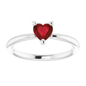 Sterling Silver Natural Mozambique Garnet Heart Solitaire Ring