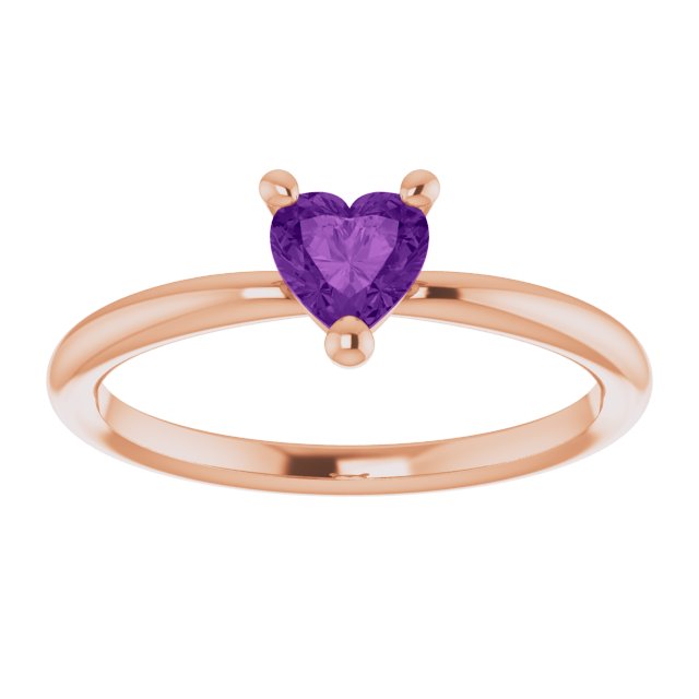 14K Rose Natural Amethyst Heart Solitaire Ring