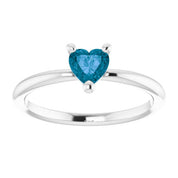 14K White Natural London Blue Topaz Heart Solitaire Ring