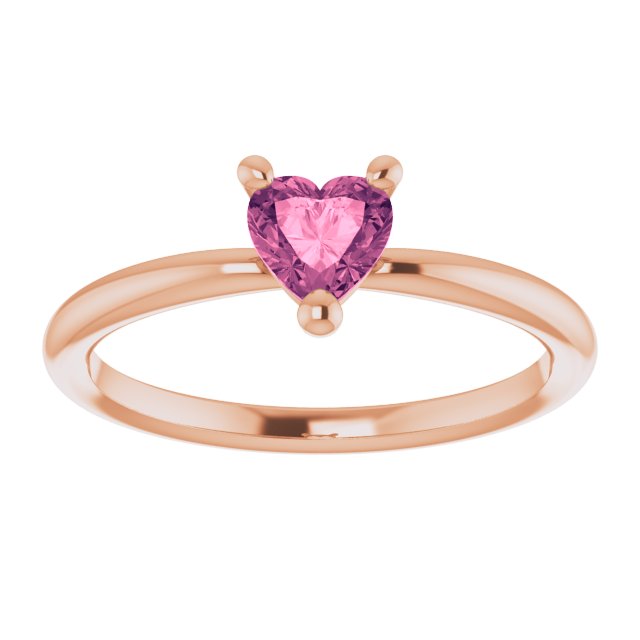 14K Rose Natural Pink Tourmaline Heart Solitaire Ring