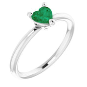 Sterling Silver Lab-Grown Emerald Heart Solitaire Ring