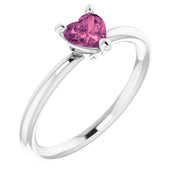 Sterling Silver Natural Pink Tourmaline Heart Solitaire Ring