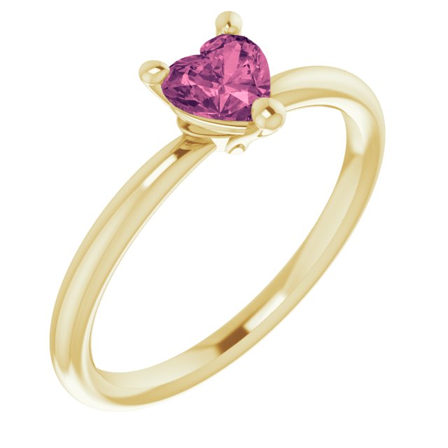 14K Yellow Natural Pink Tourmaline Heart Solitaire Ring