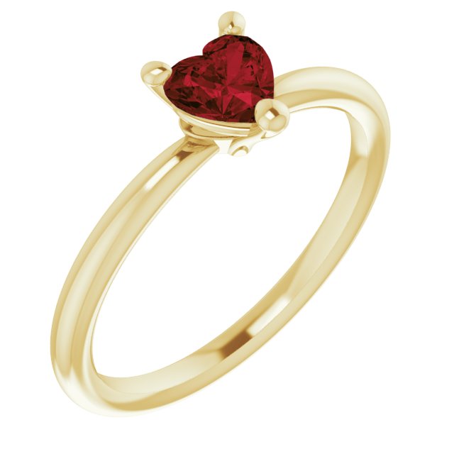 14K Yellow Natural Mozambique Garnet Heart Solitaire Ring