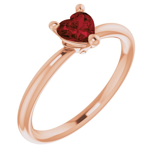 14K Rose Natural Mozambique Garnet Heart Solitaire Ring