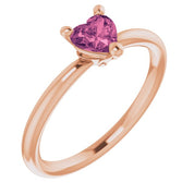 14K Rose Natural Pink Tourmaline Heart Solitaire Ring