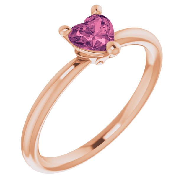 14K Rose Natural Pink Tourmaline Heart Solitaire Ring