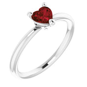 Sterling Silver Natural Mozambique Garnet Heart Solitaire Ring