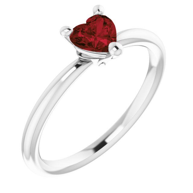 Sterling Silver Natural Mozambique Garnet Heart Solitaire Ring
