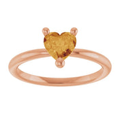 14K Rose Natural Citrine Heart Solitaire Ring