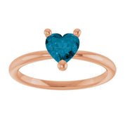 14K Rose Natural London Blue Topaz Heart Solitaire Ring