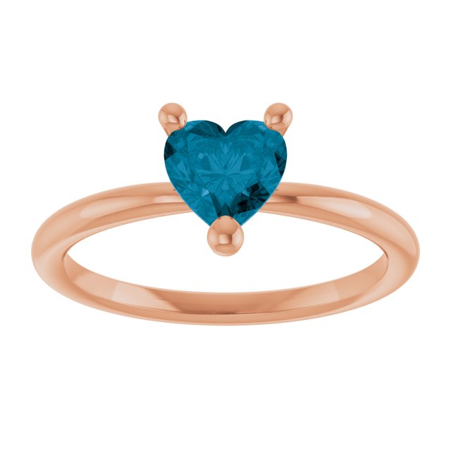 14K Rose Natural London Blue Topaz Heart Solitaire Ring