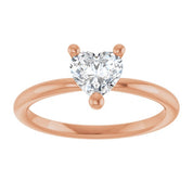 14K Rose Natural White Sapphire Heart Solitaire Ring