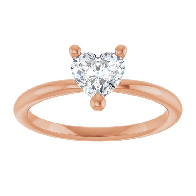 14K Rose Natural White Sapphire Heart Solitaire Ring