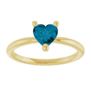 14K Yellow Natural London Blue Topaz Heart Solitaire Ring