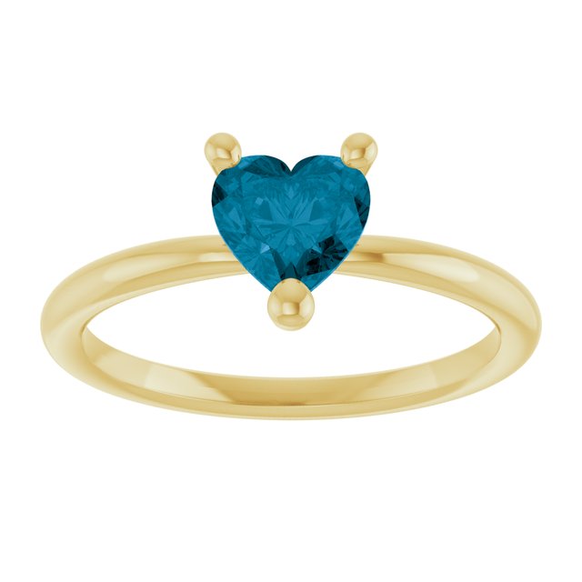 14K Yellow Natural London Blue Topaz Heart Solitaire Ring
