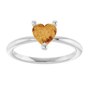 Sterling Silver Natural Citrine Heart Solitaire Ring