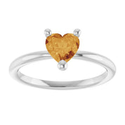 Sterling Silver Natural Citrine Heart Solitaire Ring