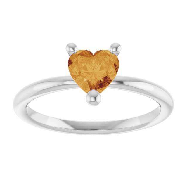 Sterling Silver Natural Citrine Heart Solitaire Ring