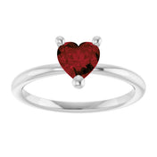 14K White Natural Mozambique Garnet Heart Solitaire Ring