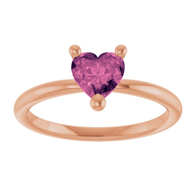 14K Rose Natural Pink Tourmaline Heart Solitaire Ring