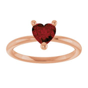 14K Rose Natural Mozambique Garnet Heart Solitaire Ring