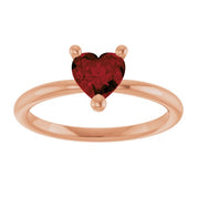 14K Rose Natural Mozambique Garnet Heart Solitaire Ring